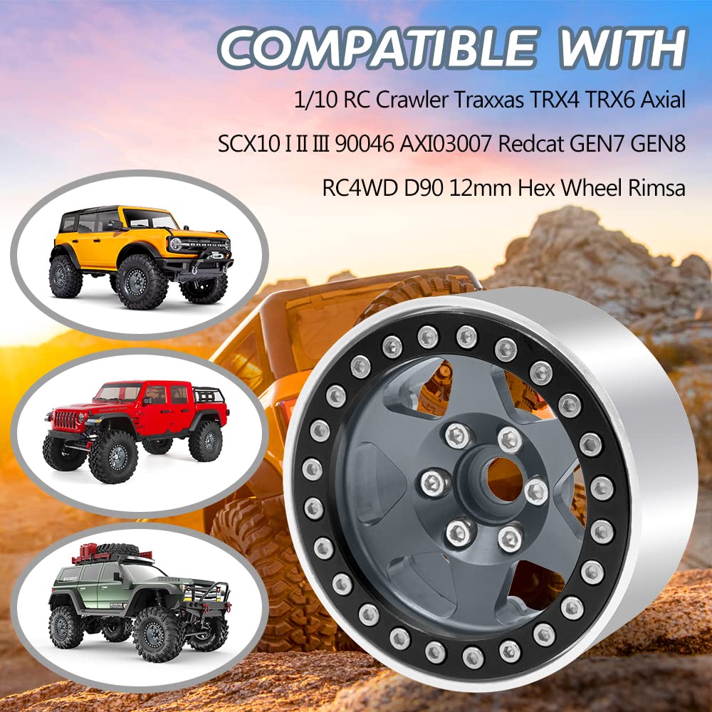 OGRC 4PCS rc 1.9 Beadlock Wheels 12 Hex Wheel Hubs for Traxxas TRX4 TRX6 Redcat GEN7 GEN8 Rc4wd D90 Axial SCX10 SCX10 II 90046 S
