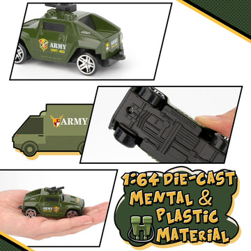 Dreamon Diecast Military Vehicles Set - Mini Army Trucks, Tanks & Helicopter, Multicolored Toys for Boys Ages 3-5, Pack of 6