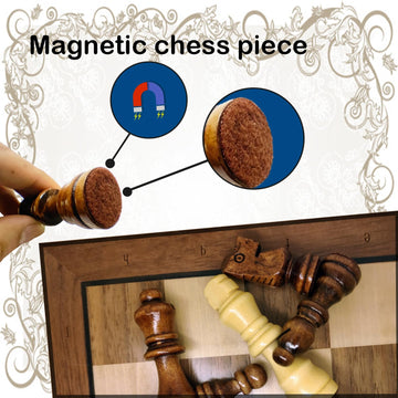 Baspoom Nature Wood Chess Pieces Set - 3.15” King Tournament Staunton Chessmen with Storage Bag, Magnetism Chess Piece