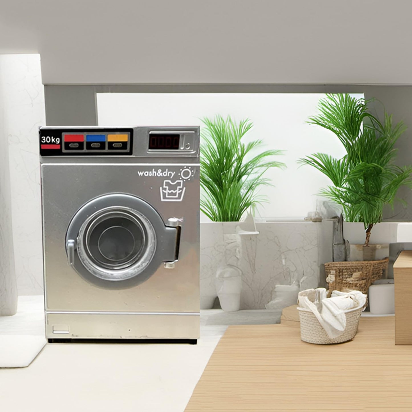 Logofun 2Pcs Dollhouse Washing Machines 1:24 Scale Miniature Washer Dryer Model Laundry Cloth Washer Furniture Dollhouse Decoration Accessories - 2.09X1.39X1.10In