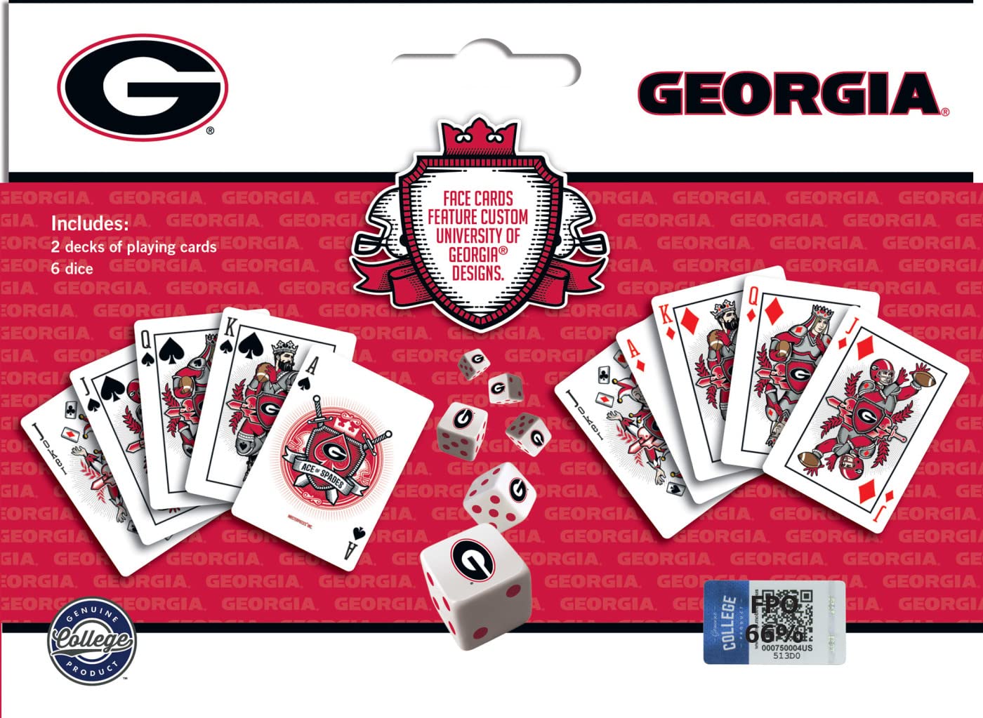 Masterpieces Game Day - NCAA Georgia Bulldogs 2-Pack Playing Cards & Dice Pack - Officially Licensed Set for mature-themeds and Family