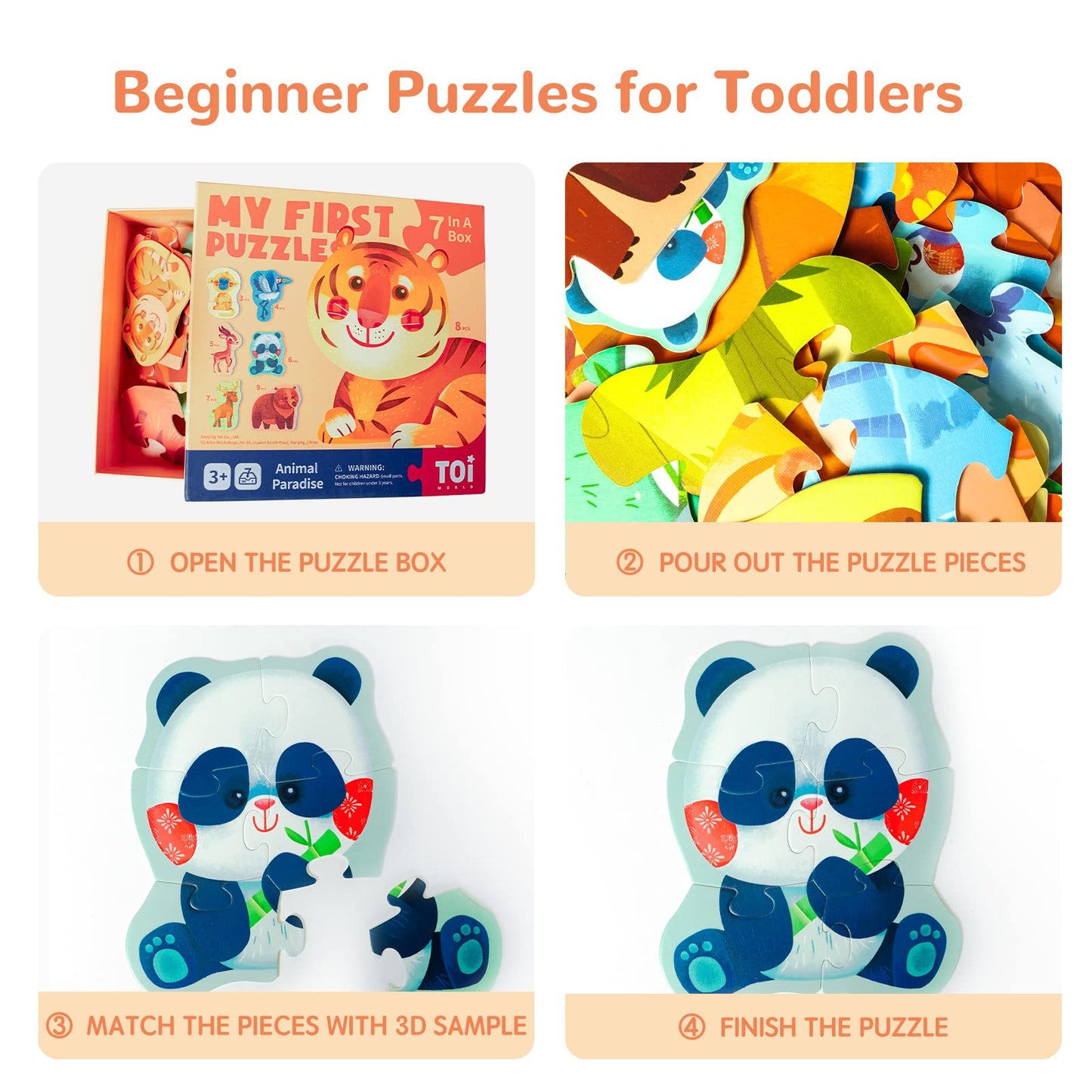 Toi 6 Packs Large Piece Toddler Jigsaw Puzzles For Kids Aged 3+, Animal Shaped Floor Puzzles For Beginner, Preschool Learning Ga