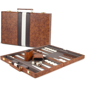 AMEROUS Backgn Set 15 Inches Classic Board Game with Leather Case Folding Board Gift Package Portable Travel Strategy Backgn Game Set for mature-themeds Kids (Medium Brown)