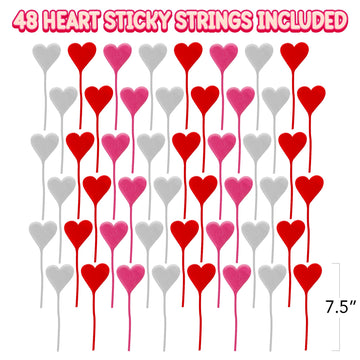 ArtCreativity Sticky Heart Strings - Set of 48 - Valentines Day Heart Sticky Toy with Smiley Face - Valentines Sticky Hands for