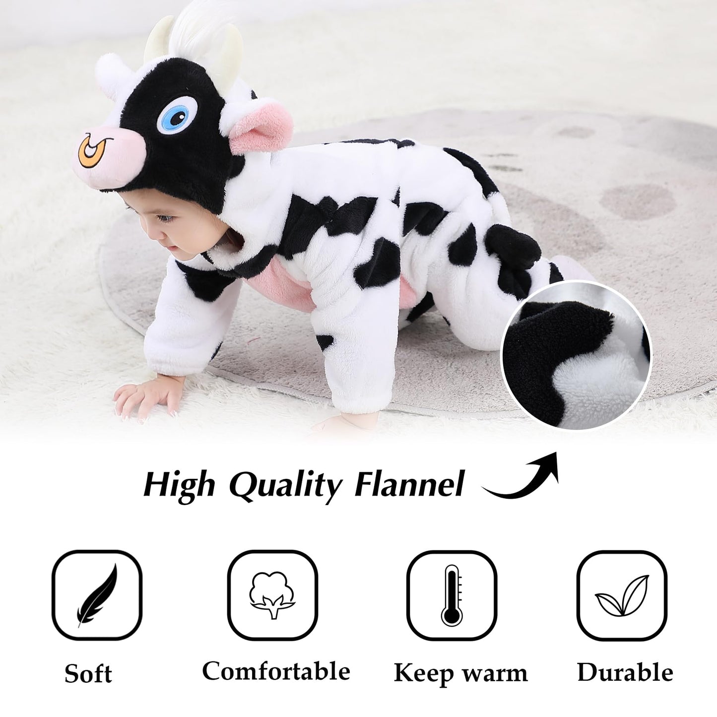 Tonwhar Kid'S And Toddler'S Costume Baby Animal Outfit Baby Boys' Girls' One-Piece Rompers Jumpsuit(12-18M,Milk Cow)