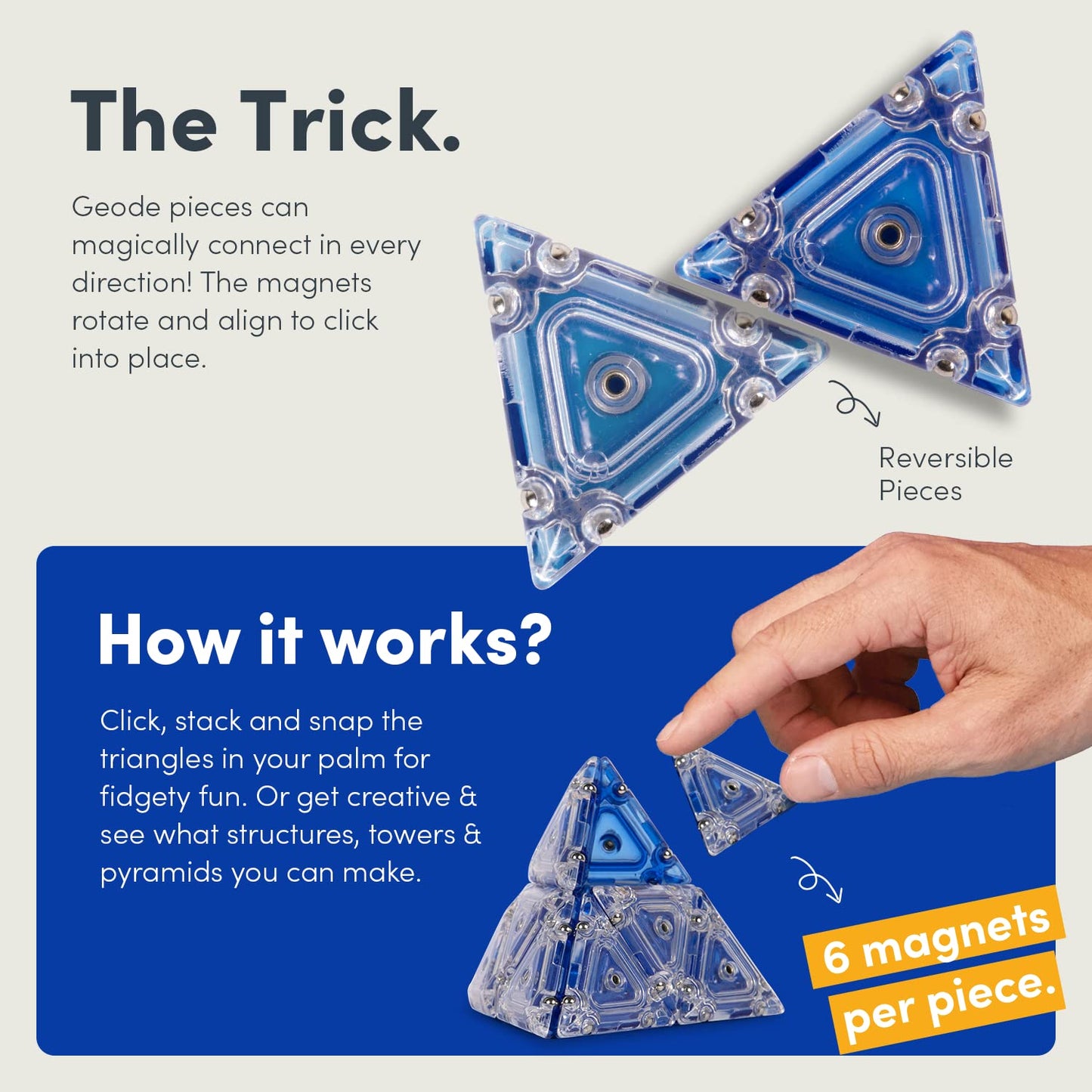 Speks Geode Pyramid - Magnetic Fidget Toy For Adults & Teens 14+ | Sensory Gadget For Stress Relief, Office Desk Toy Present, Christmas Gift, Holiday Stocking Stuffer | 12-Piece Set - Cobalt