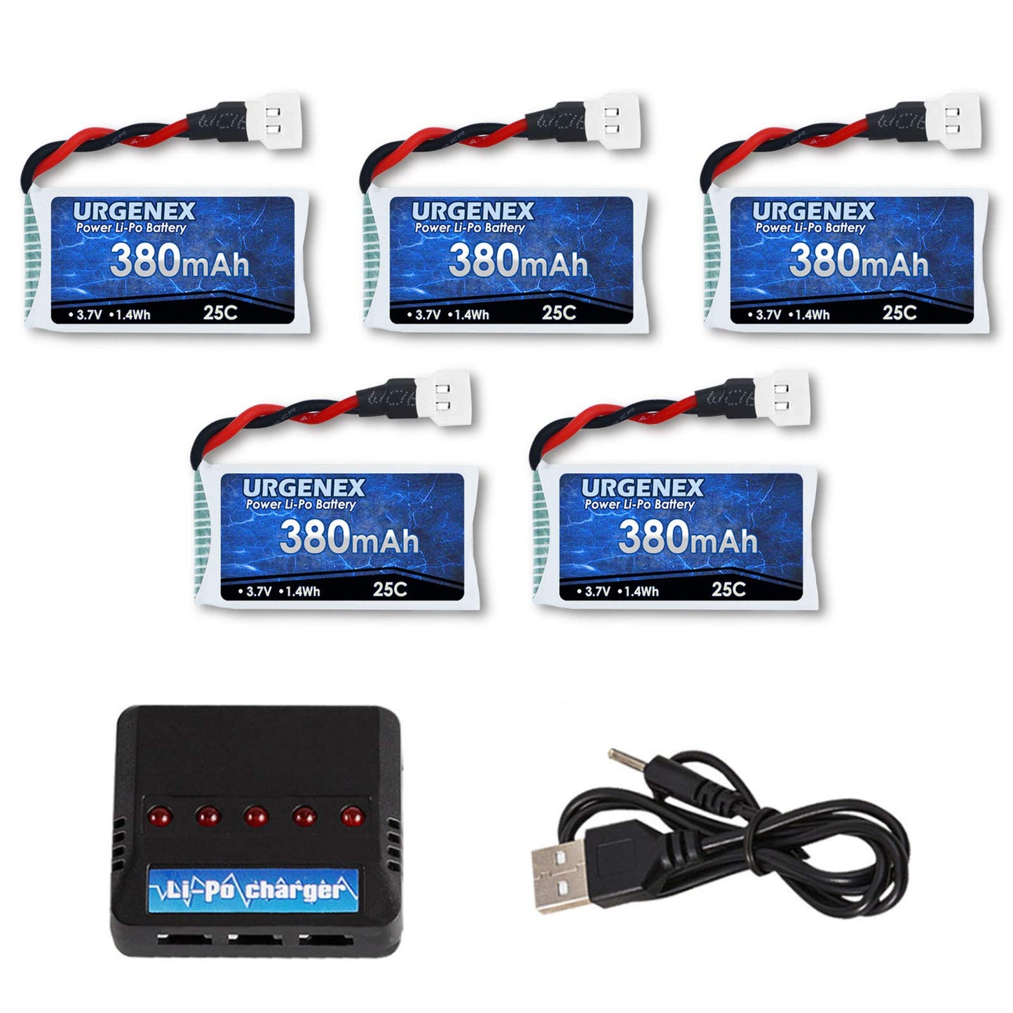URGENEX 3.7V Drone Battery 380mAh 25C 1S Lipo Battery Fit for SYMA Holy Stone Drone Quadcopter Aircraft Parts 5PCS RC Battery wi