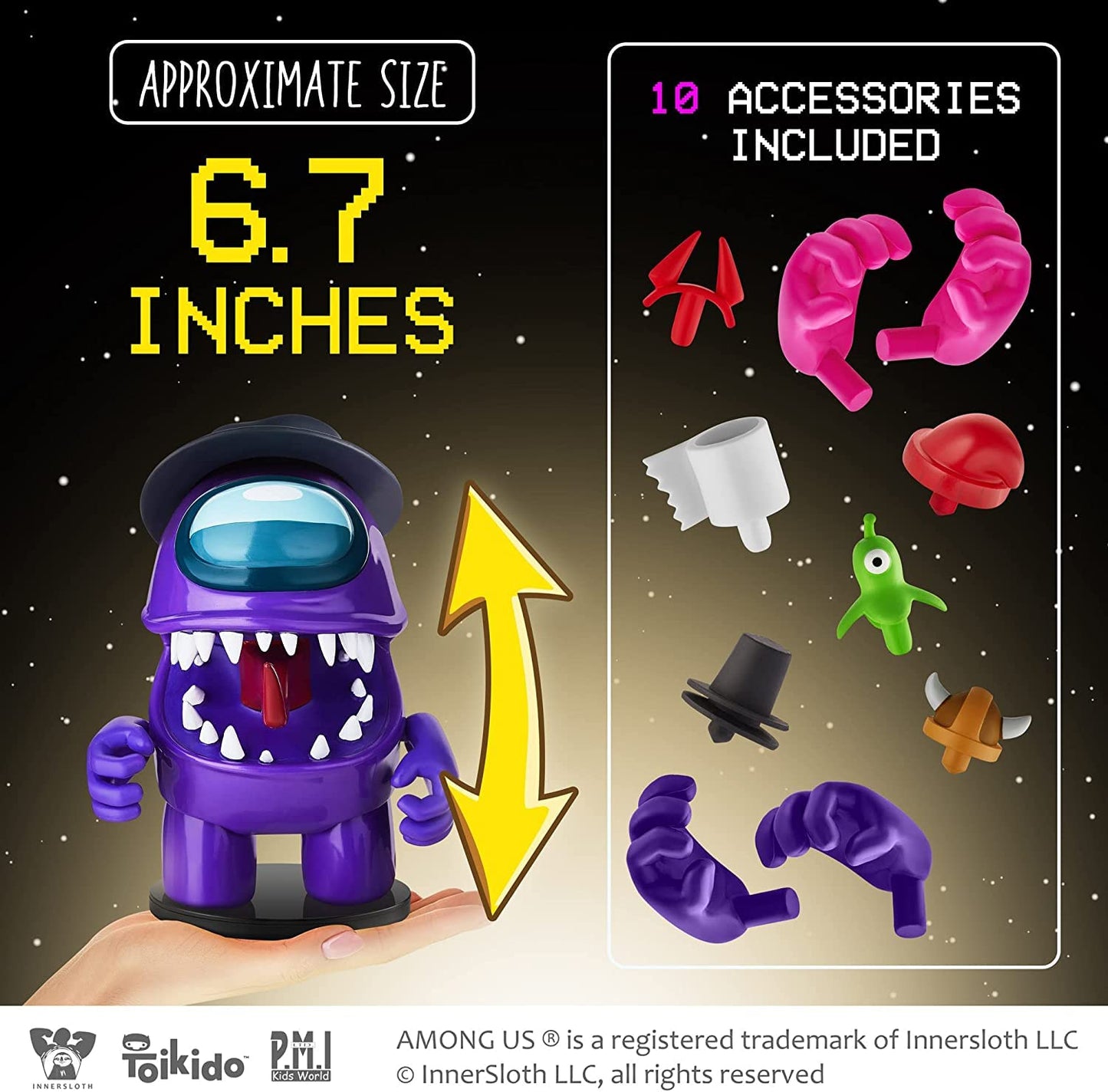 P.M.I. Among Us Crewmate Figures With Stampers (2) - 6.7-Inch Red & Yellow Toy Figures, 10 Hidden Accessories, Party Favors & Playable Collectibles