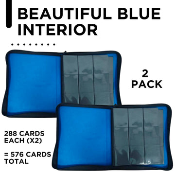 enhanced Top Loader Binders for 288 Cards - 9 Pocket Double Sided Easy Flip Pages - Zipper-Enclosed Ringless Toploader Binder (Scratch Resistant Blue Interior 2-Pack 288 Cards)