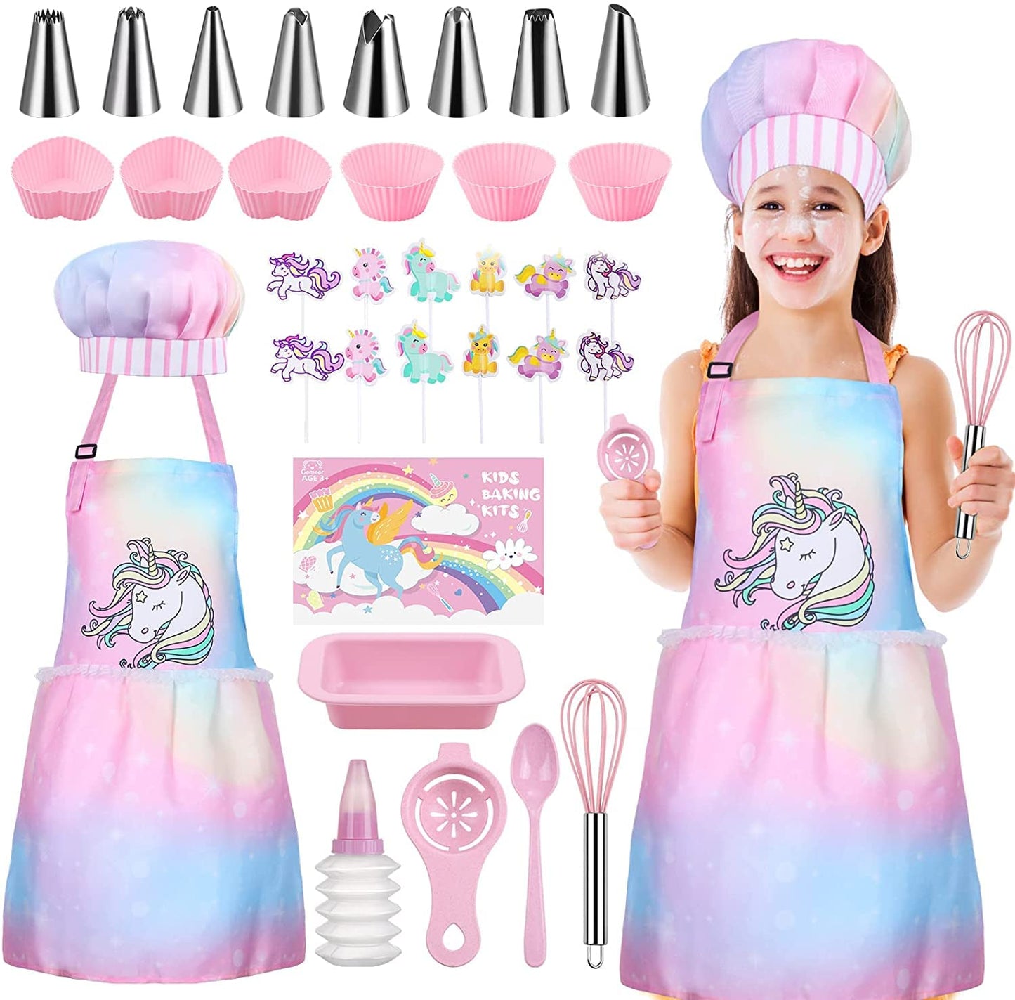 Gemeer Childrens Cooking And Baking Set 34-Pcs Includes Apron For Little Boys, Chef Hat, Oven Mitt & Utensil To Dress Up Chef Ca