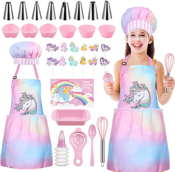 Gemeer Childrens Cooking And Baking Set 34-Pcs Includes Apron For Little Boys, Chef Hat, Oven Mitt & Utensil To Dress Up Chef Ca