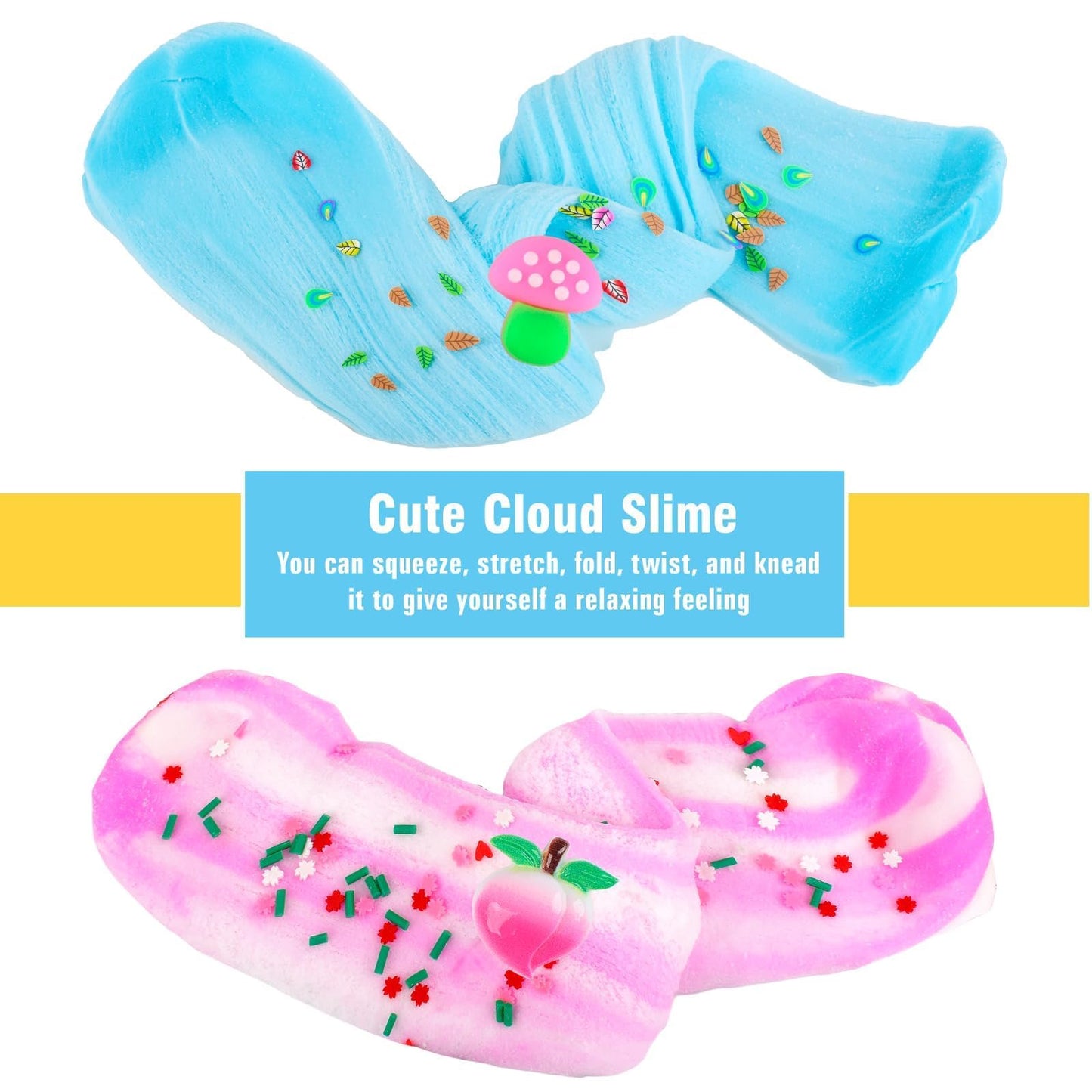 10 Pack Christmas Cloud Slime Kit With Peachybaby Blue Cake Fruits Animals, And Pink Charms, Scented Diy Slime Supplies For Girl