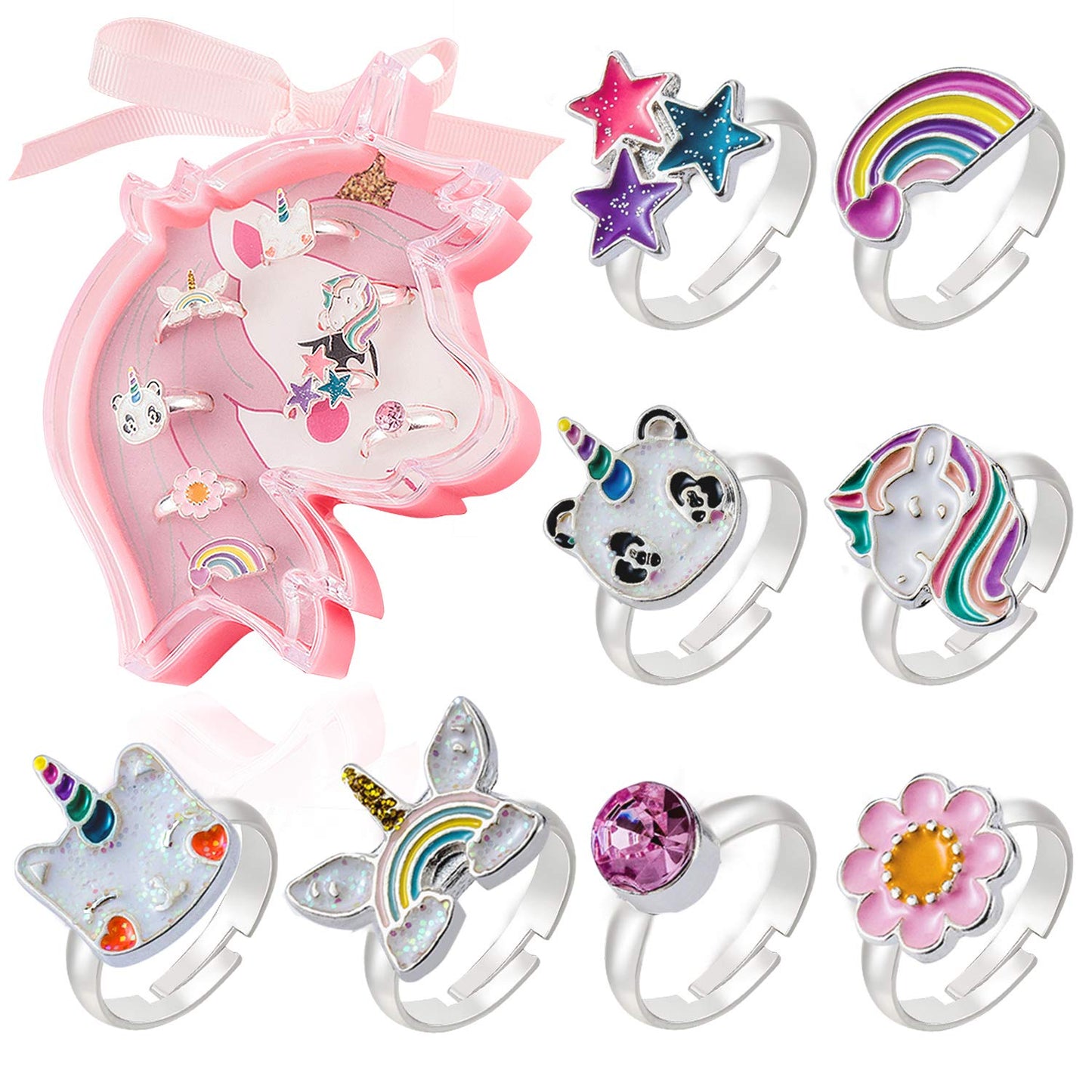 PinkSheep Gifts for Girls' birthday Toys 12pcs Adjustable Rings Unicorn Ring Crown Ring Birthday Gifts Gift for 3 4 5 6 7 8 9 10