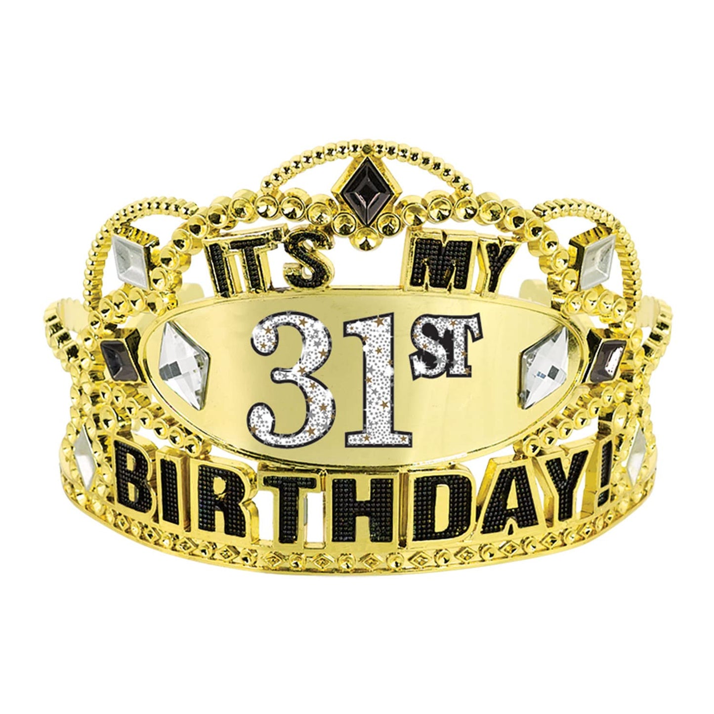Elegant Sparkling Celebration Gold Plastic Tiara (3.5 x 5) - 1 Pc. - Ideal for Birthdays, Anniversaries & Events