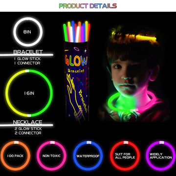 Yofobu Yellow Glow Sticks Light Up Bracelet With Connectors 50Ct 8' Glowsticks Glow Necklaces Bulk Neon Party Supplies For Christmas Newyear Valentines Day Hawii Carnival Fiesta Birthday Wedding