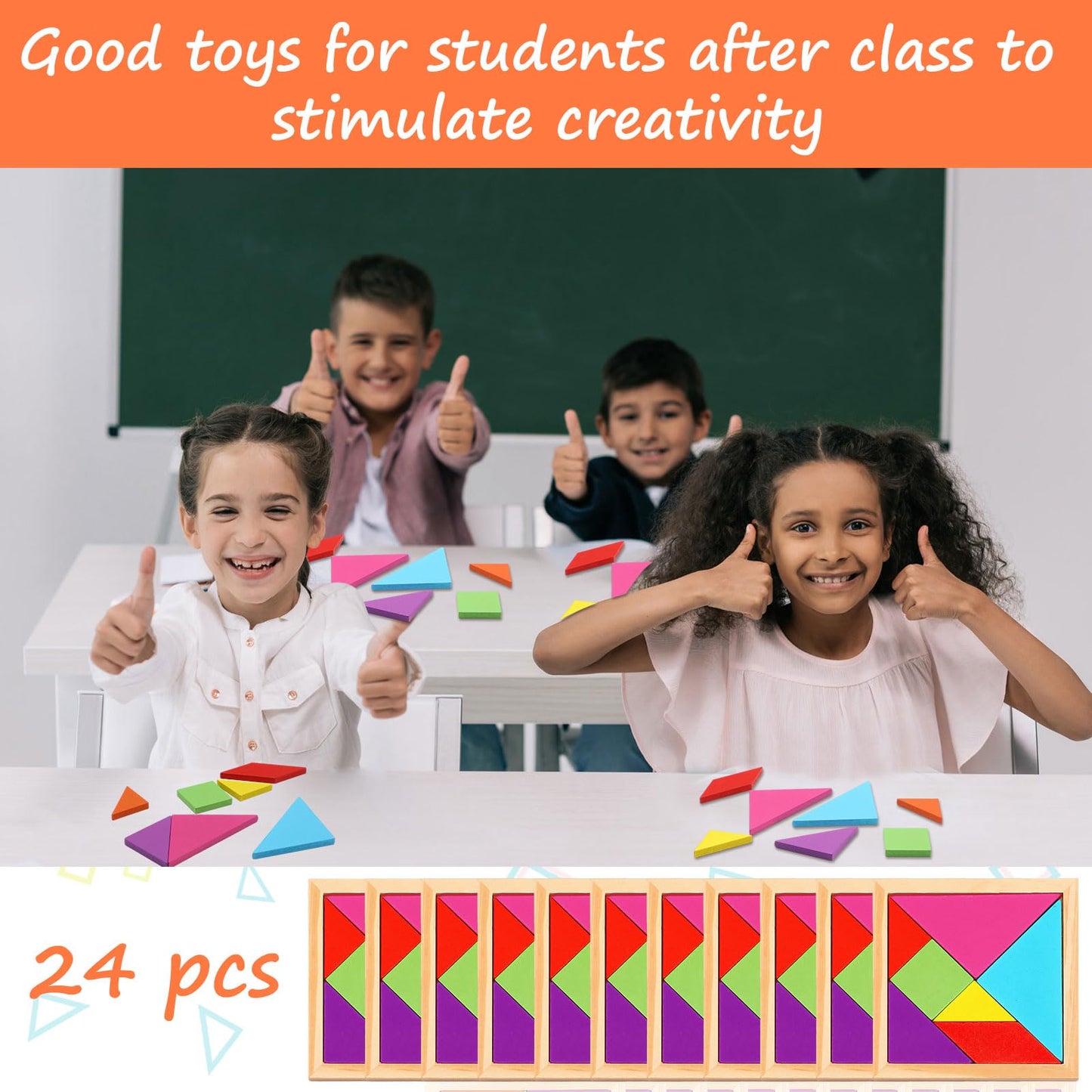 Syhood 24 Pieces Tangrams Puzzles For Students Party Favors Wooden Tangram Pattern Blocks Brain Logic Blocks For Manipulatives Games Educational Gifts And Party Favors(Bright)