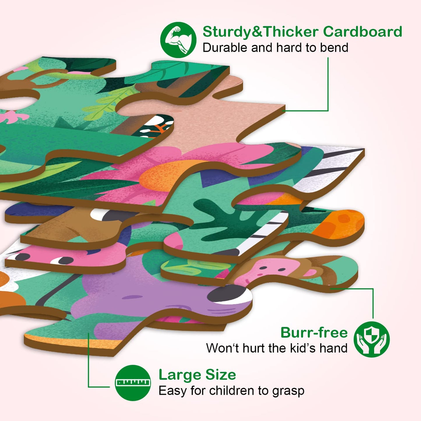 Taozi&Lizhi Jumbo Jigsaw Puzzles, Jungle Animals, Large Floor Puzzle For Kids Ages 3-5, 4-8, Christmas Toddler Puzzles With Hand