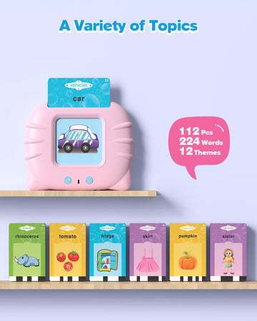 Pink Talking Flash Cards For Toddler 1 2 3 4 Year Olds, Language Learning Toys, Pocket Speech Therapy Toys, Autism Toys, Montess