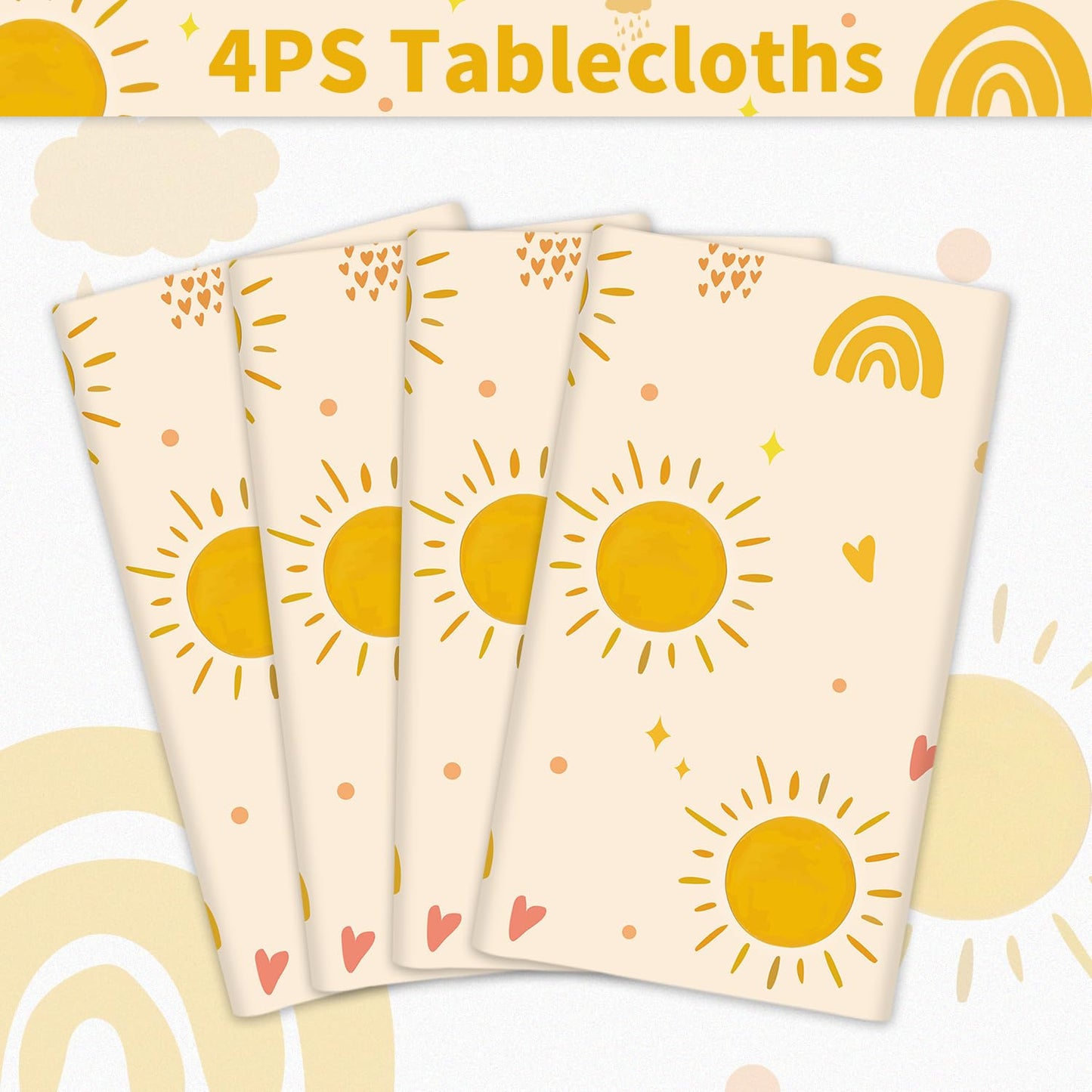 4 Pack Boho Sun Birthday Party Tablecloths Boho Hippie Sunshine Table Covers Rainbow Groovy Tablecloths Retro Hippie Table Cover