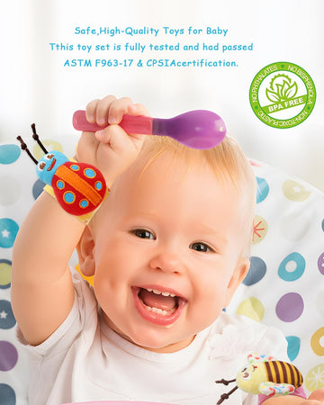 Bloobloomax Wrist Rattle Socks And Foot Finder Set, Infant Girl Boy Toys For Babies 0-36 Months, Newborn Hand & Foot Toys For 0 To 3 Years, Baby Shower Gifts Set With Wrist Rattle Socks (Dark Blue)