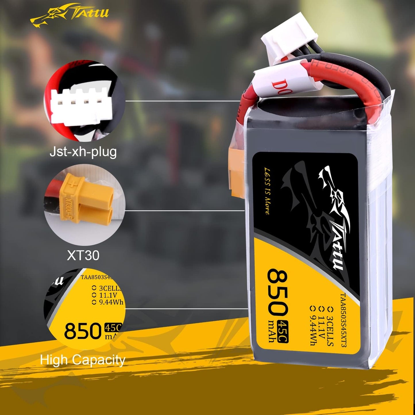 TATTU 850mAh 11.1V 45C 3S LiPo Battery Pack with XT30 Plug(2 Pcs)