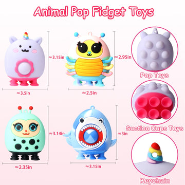 Pop Party Favors For Kids,3D Pop Animals Its Fidget Toys,Silicone Animal Suction Toys,Birthday Gifts For Boys & Girls,Goodie Bag