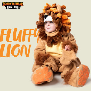 Spooktacular Creations Baby Lion Jumpsuit Costume for Infants & Toddlers, 6-12 Months, Unisex Halloween Dress Up, Animal Theme
