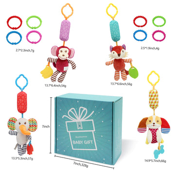 Bloobloomax Baby Car Seat Toys, Infant Soft Plush Rattle, Cute Animal Doll,Early Development Hanging Stroller Toys For Newborn Boys Girls Gifts (12 Pcs)