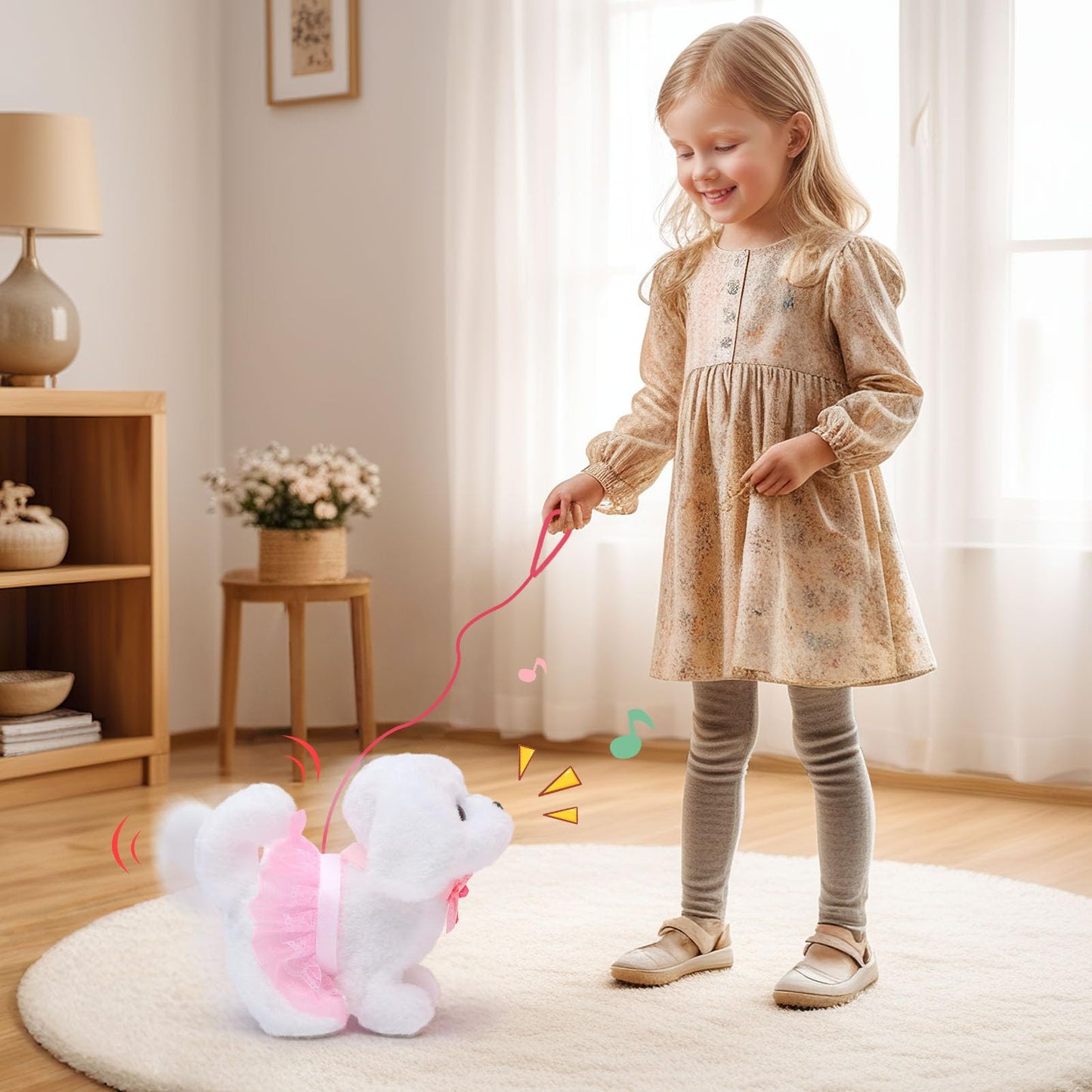 Golray Dog Toys For Kids Girls, Stroller & Electronic Interactive Stuffed Dog Plush Can Walk Bark, 10 Pcs Toddler Girl Toy Dog Puppy Pet Care Pretend Play Set, Birthday Gifts For Little Girl 3 4 5 6 7