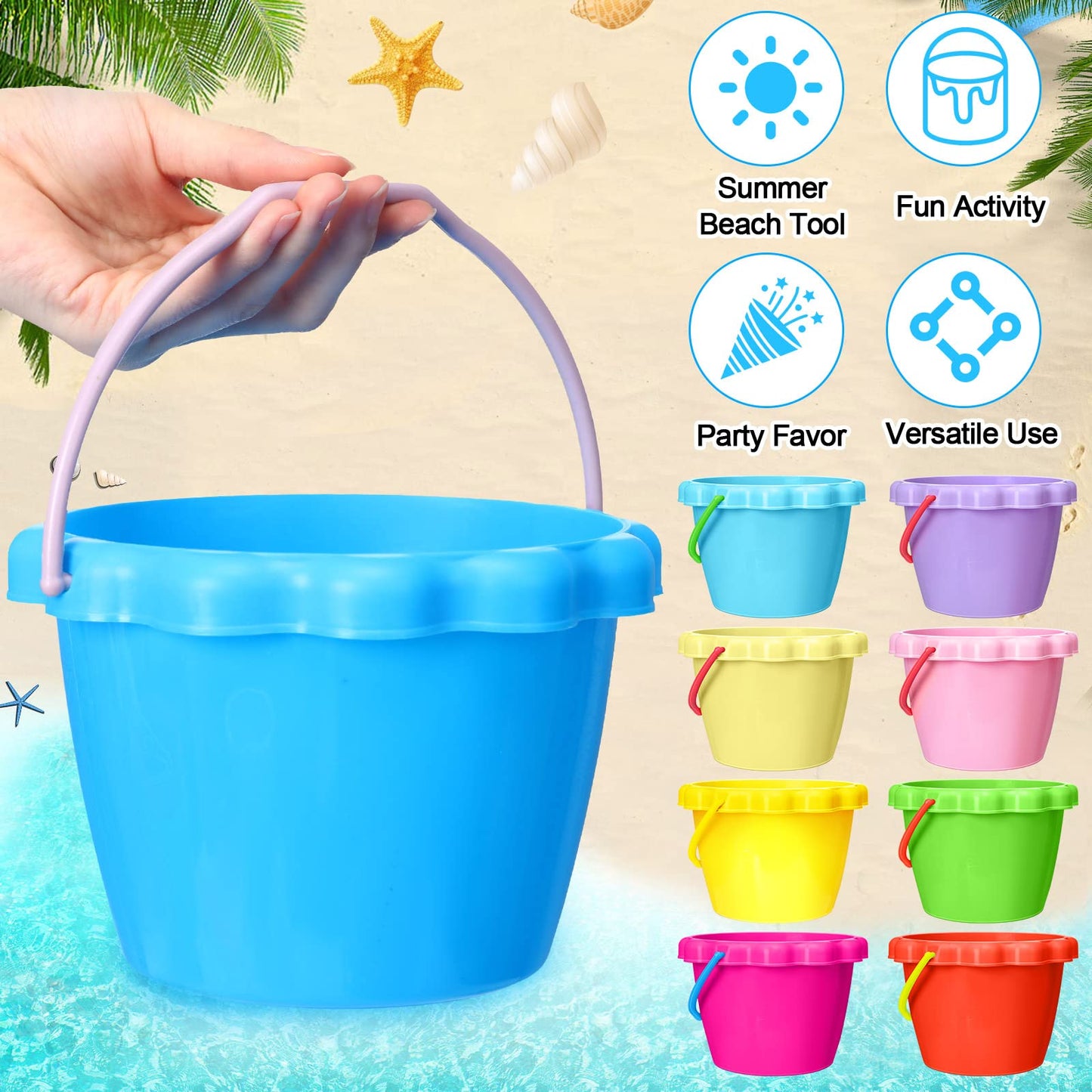36 Pcs 6'' Sand Buckets And Shovels Bulk Small Plastic Beach Pails Shovels Sand Castle Mold Tools For Summer Beach Pool Party Fa