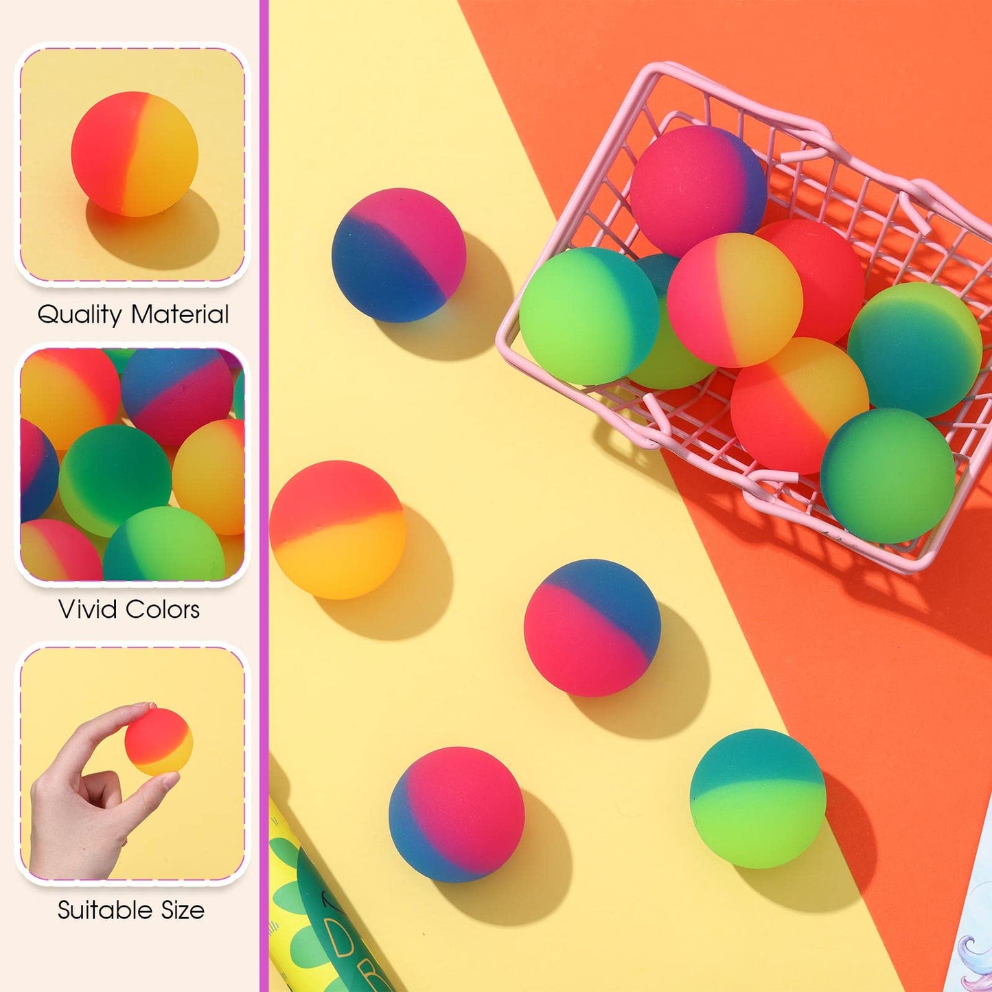 Jenaai 150 Pcs Bouncy Balls for Kids, 45 mm/1.77 inch Colorful Large Rubber Balls Bulk for Birthday Party Favors Classroom Carni