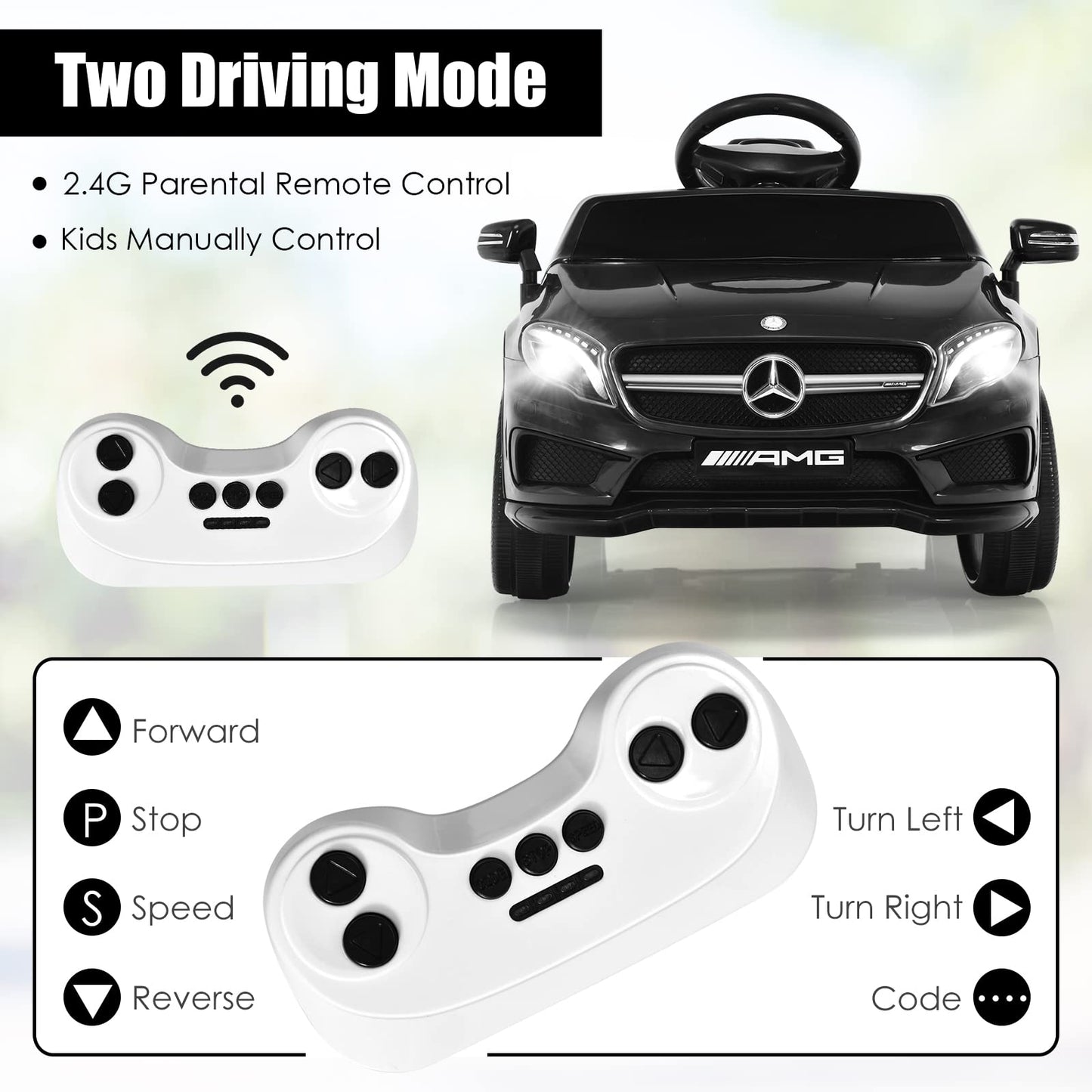 Olakids Kids Ride On Car With Remote Control, 12V Licensed Mercedes Benz Gla45 Electric Vehicle For Toddlers, Battery Powered Toy With Music, Usb, Mp3, 2 Speeds, Wheels Suspension, Led Lights (Black)