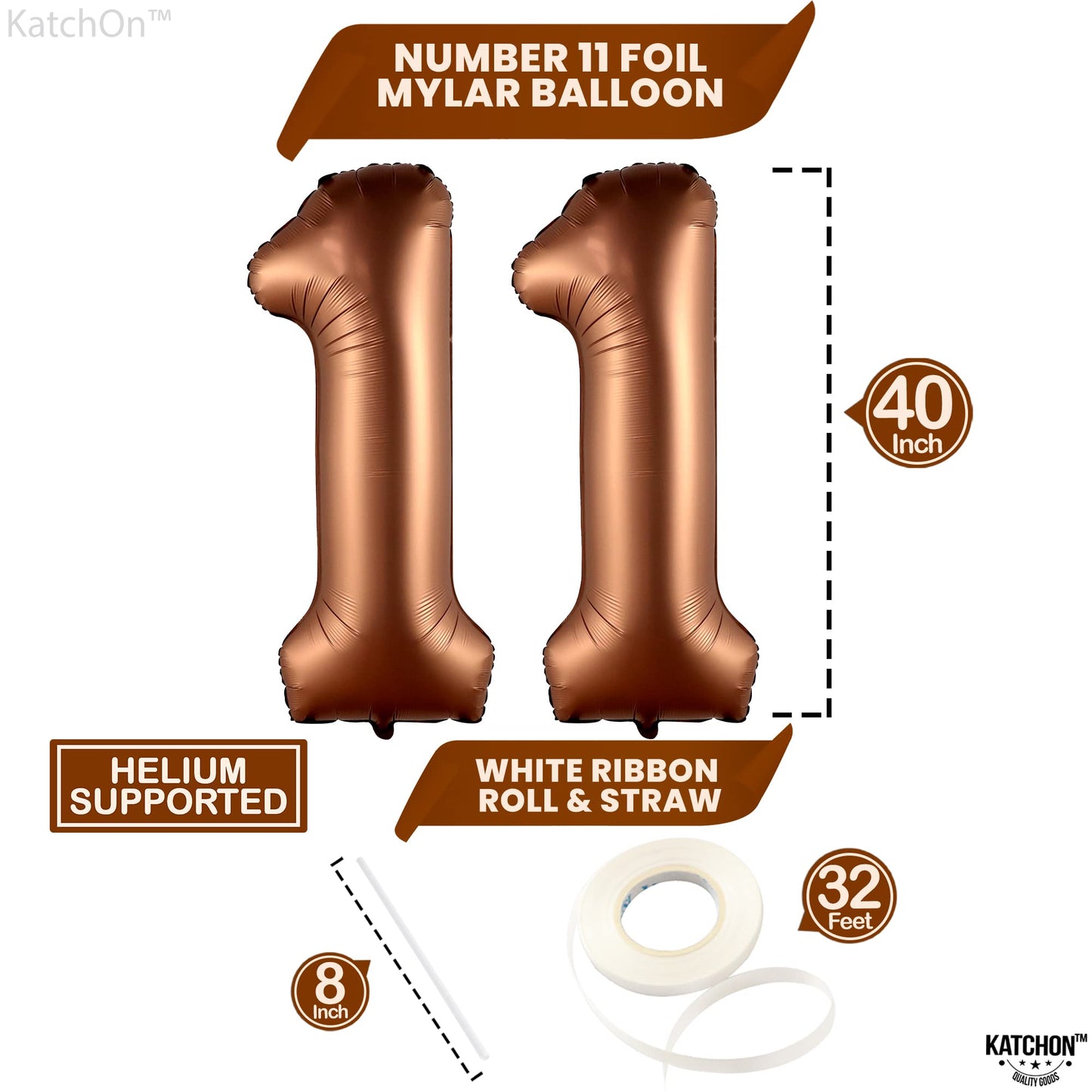 Katchon, Huge Coffee Brown 11 Balloons Number - 40 Inch, Brown Number Balloons 11 | Coffee Birthday Decorations For Boy | Brown Party Supplies | 11 Balloons Number For 11Th Birthday Party Decorations
