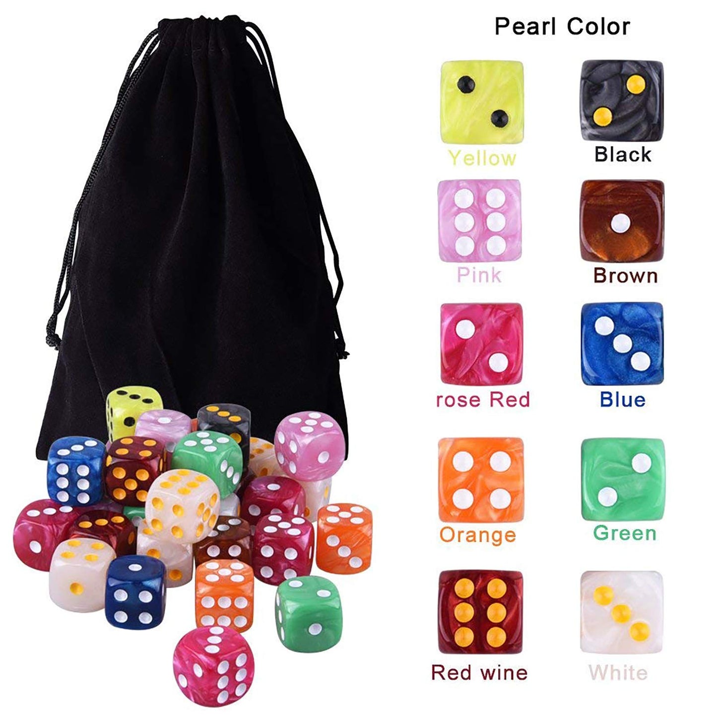 AUSTOR 100 Pieces 6 Sided Game Dice Set 10 Pearl Colors Round Edges Dices for Tenzi, Farkle, Yahtzee, Bunco or Teaching Math wit