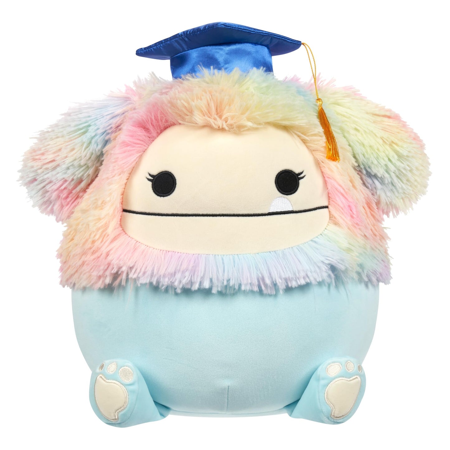 Squishmallows Original 12-Inch Zozo Blue Bigfoot With Rainbow Mane And Graduation Cap - Official Jazwares Plush