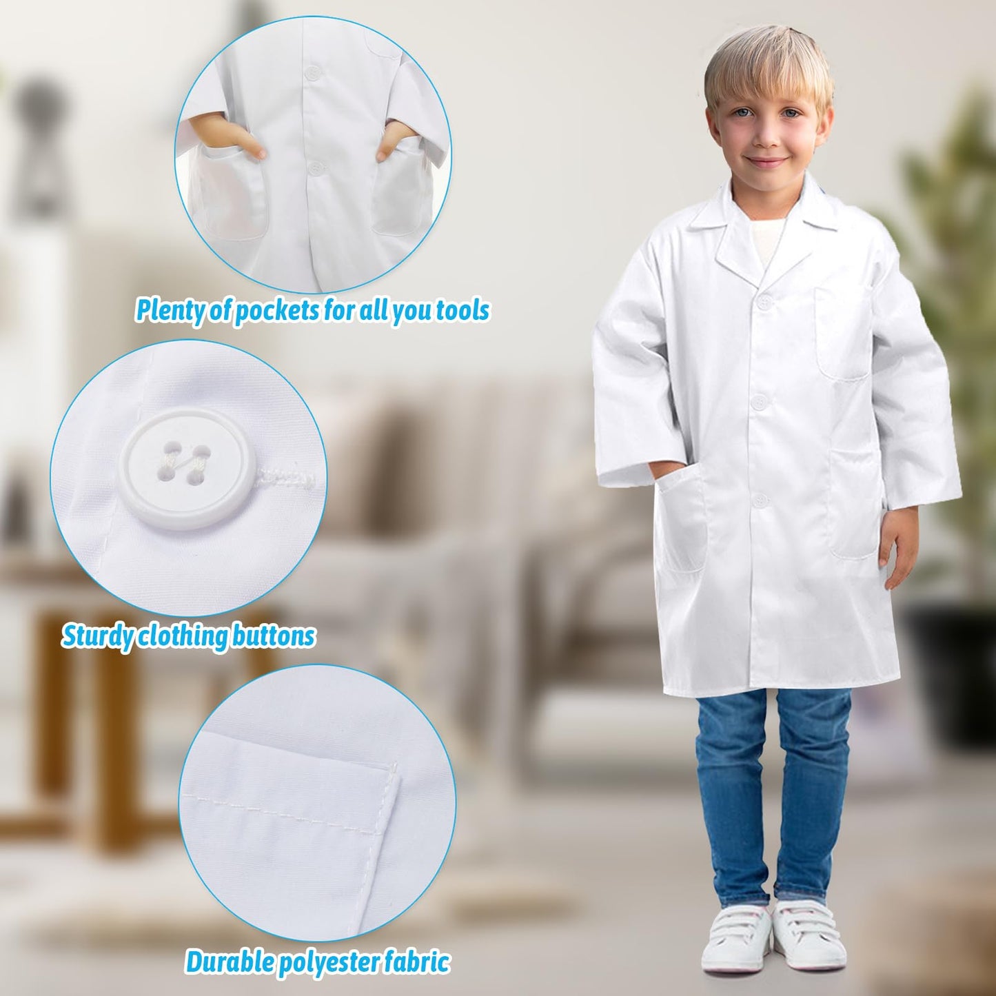 ERDOGLY Kids Lab Coat, Doctor Scientist Costume for Kids, Toddler Medical Dress up Outfit, Halloween Role Play & Career Day Cost