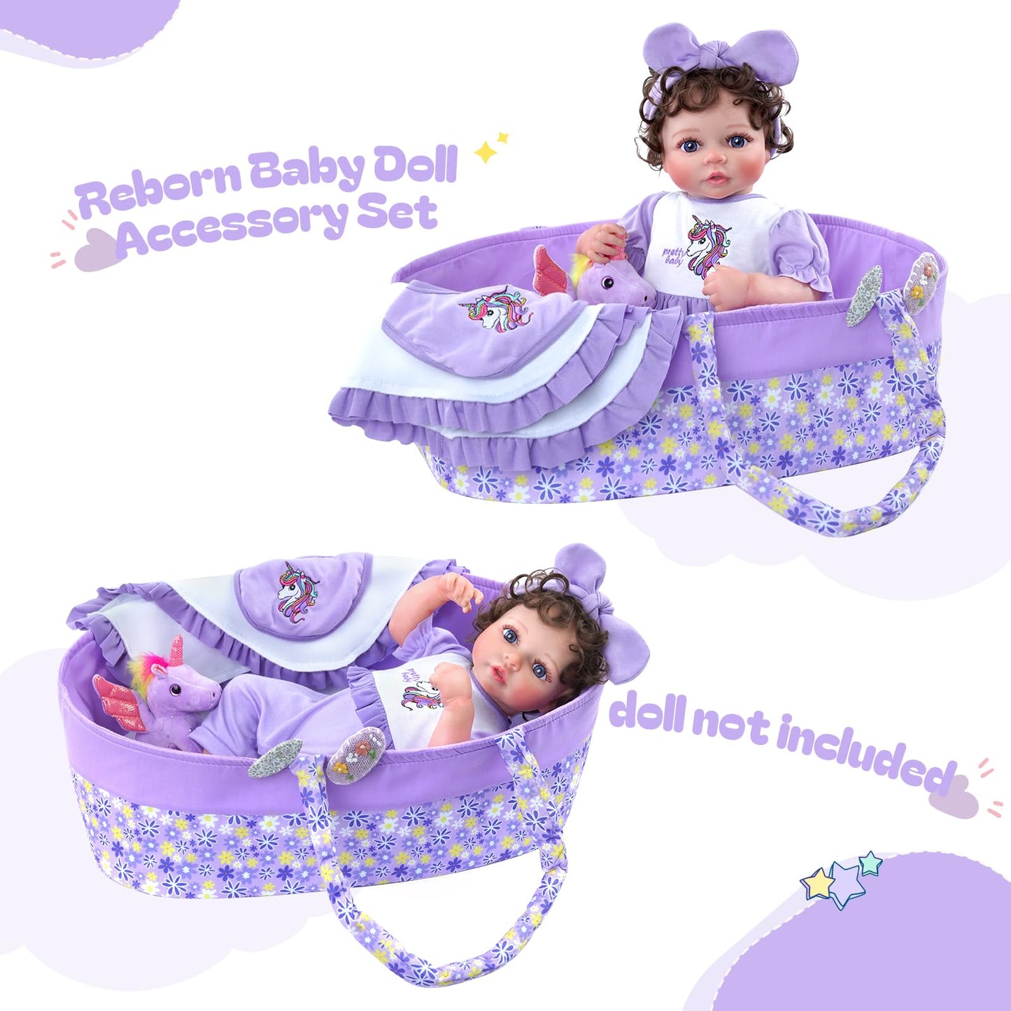 Babeside 8 Pcs Reborn Baby Doll Clothes With Bassinet For 17-22 Inch Baby Dolls, Baby Doll Clothes Outfit Accessories Fit Newborn Baby Doll Girl
