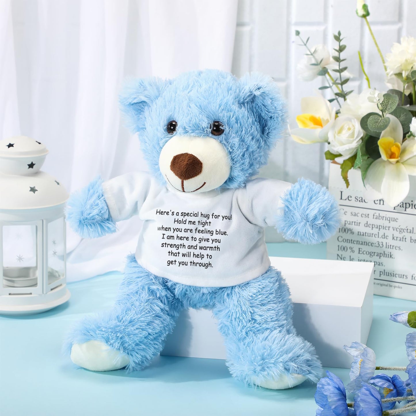 Lenwen A Bear Hug Gift Get Well Soon Bear Gift Sympathy Gift For Women Plush Stuffed Animal Bear Hug Thinking Of You Gift Condolences Memorial Loved(Blue)