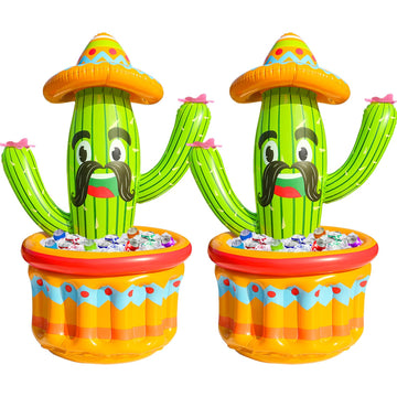Parentswell 2 Pack Inflatable Cactus Coolers, 47.5'' Inflatable Drink Party Cooler Blow Up Cactus Ice Bucket For Summer Fiesta Cinco De Mayo Pool Party Supplies Mexican Decoration