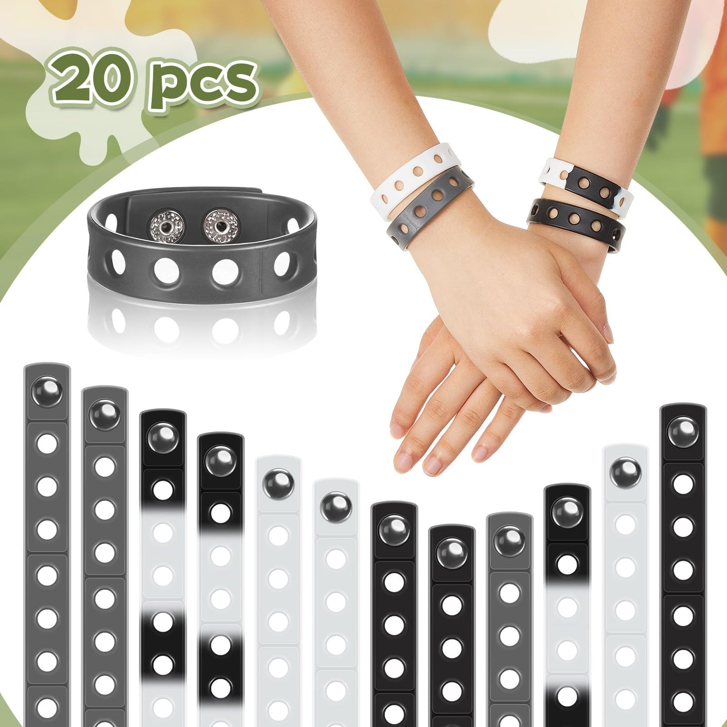 Aoriher 20 Pieces Silicone Charm Bracelets Kids Silicone Wristband Gift Adjustable Rubber Bracelet with Holes for Christmas Shoe
