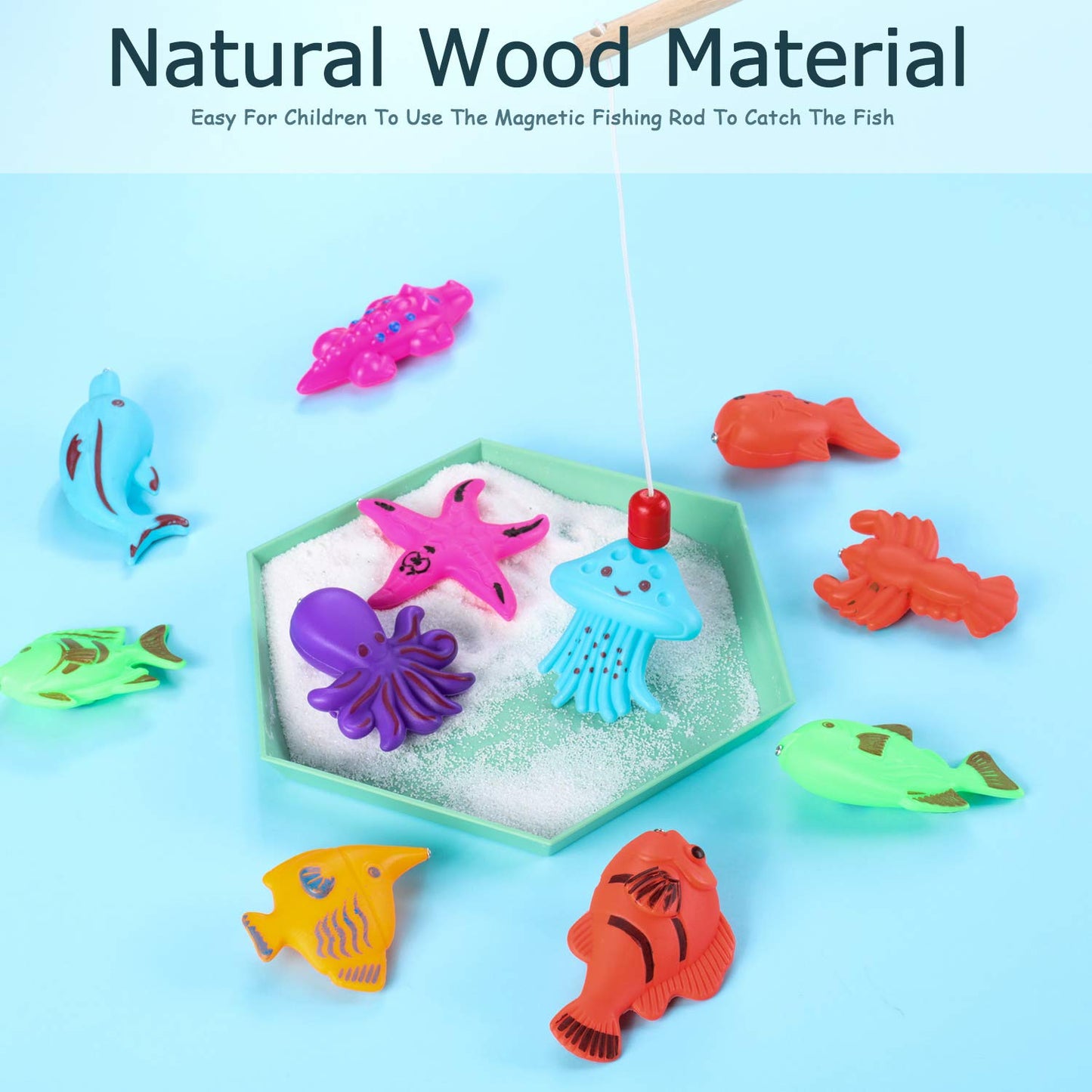 Sumind 4 Pieces Wooden Magnetic Fishing Poles Magnet Poles Fishing Rod For Wooden Magnetic Fishing Game For Kindergarten Prescho