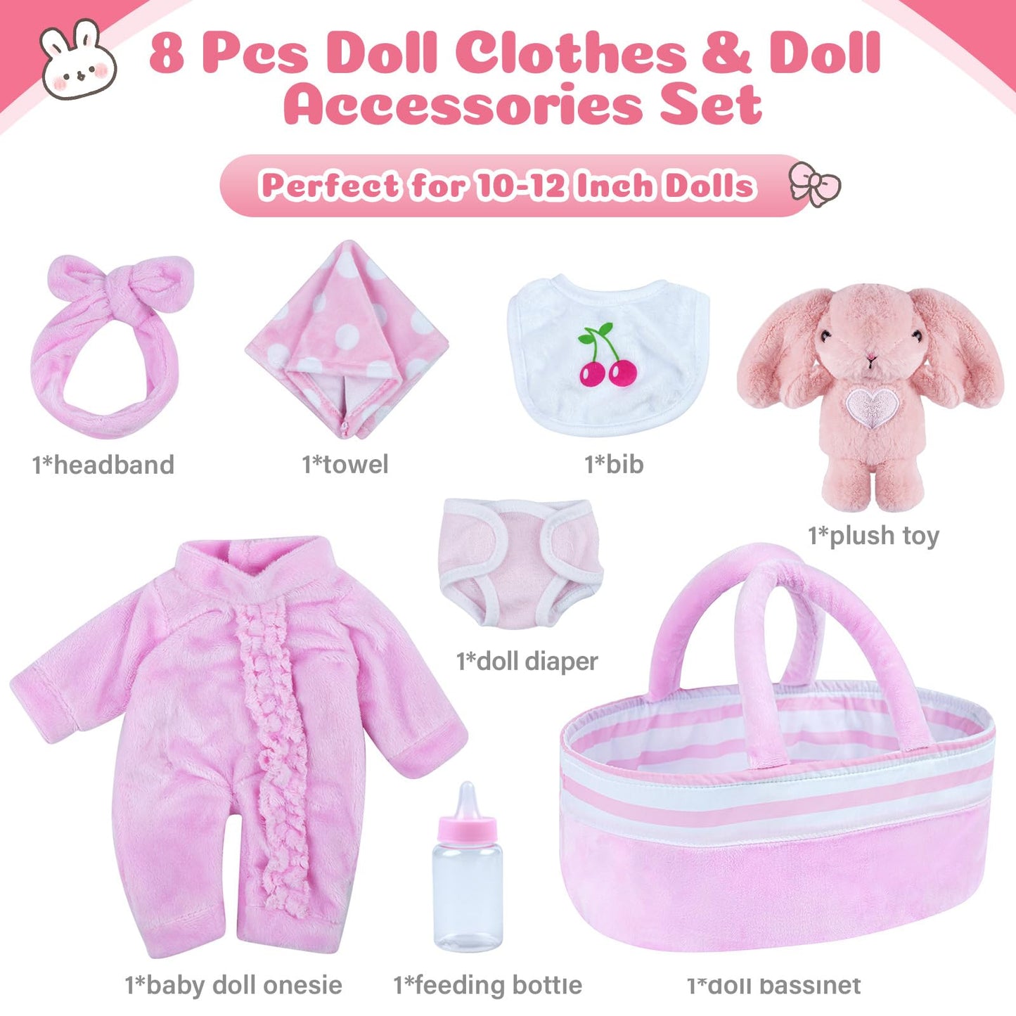 Babeside 8 Pcs Baby Doll Clothes With Bassinet For 8-10-12 Inch Baby Doll,Baby Doll Clothes Outfit Accessories Fit Newborn Baby Doll Girl