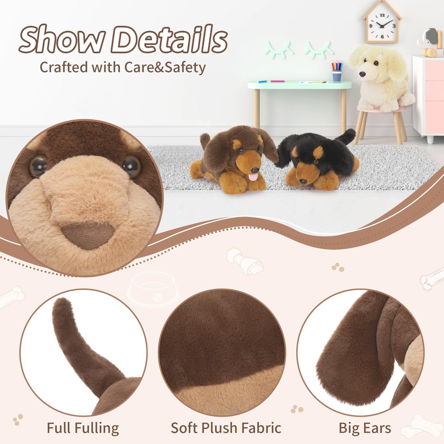 Tezituor Dachshund Stuffed Animal With 3 Babies,17.7 Inches Weiner Dog Plush Toy Puppy Stuffed Animal Birthday For Kids Girls Boys