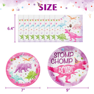 Wernnsai Pink Dinosaur Party Supplies - 48 Pcs Dinosaur Paper Plates Napkins Dino Dinner Plates And Napkins Girls Birthday Party Tableware For Kids Birthday Baby Shower Decorations Serves 16 Guests