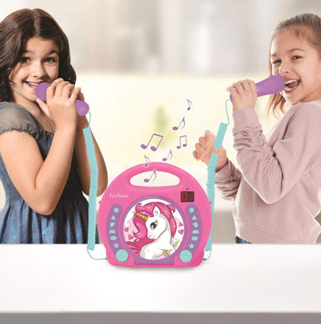 Lexibook Unicorn - Cd Player With Mics, Programming Function, Headphones Jack, For Kids, With Power Supply Or Batteries, Pink/Pu