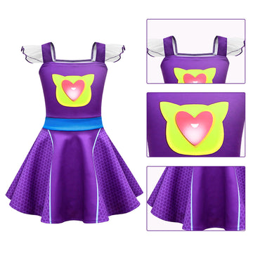 Yodison Superhero Dress Ruffle Sleeve Casual Kitties Dresses For Halloween Birthday Party Cosplay With Accessories For Fans (140
