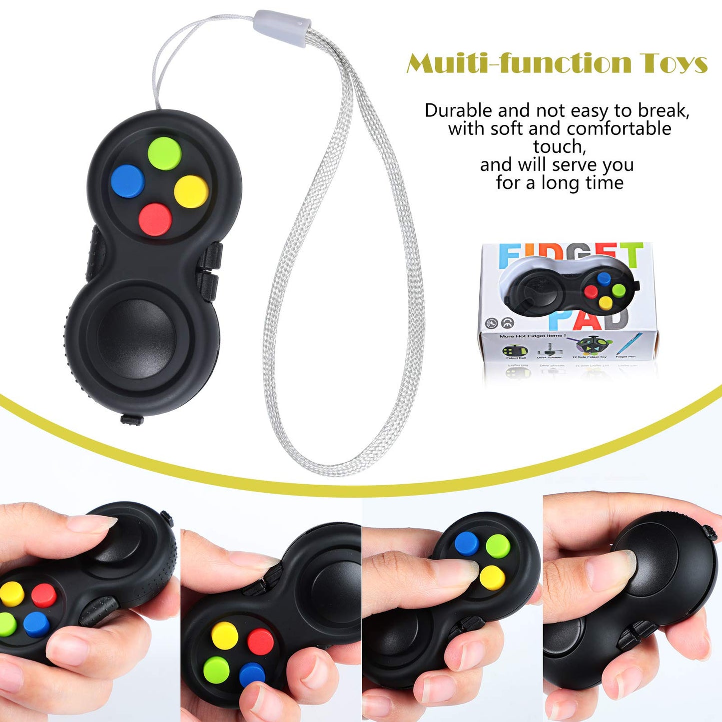 Skylety 6 Pieces Cam Fidget Pad Controller Relieve Anxiety Handheld Mini Game Remote Controller Fidget Pad Stress Reducer For Adult Relieve Stress(Simple Colors)