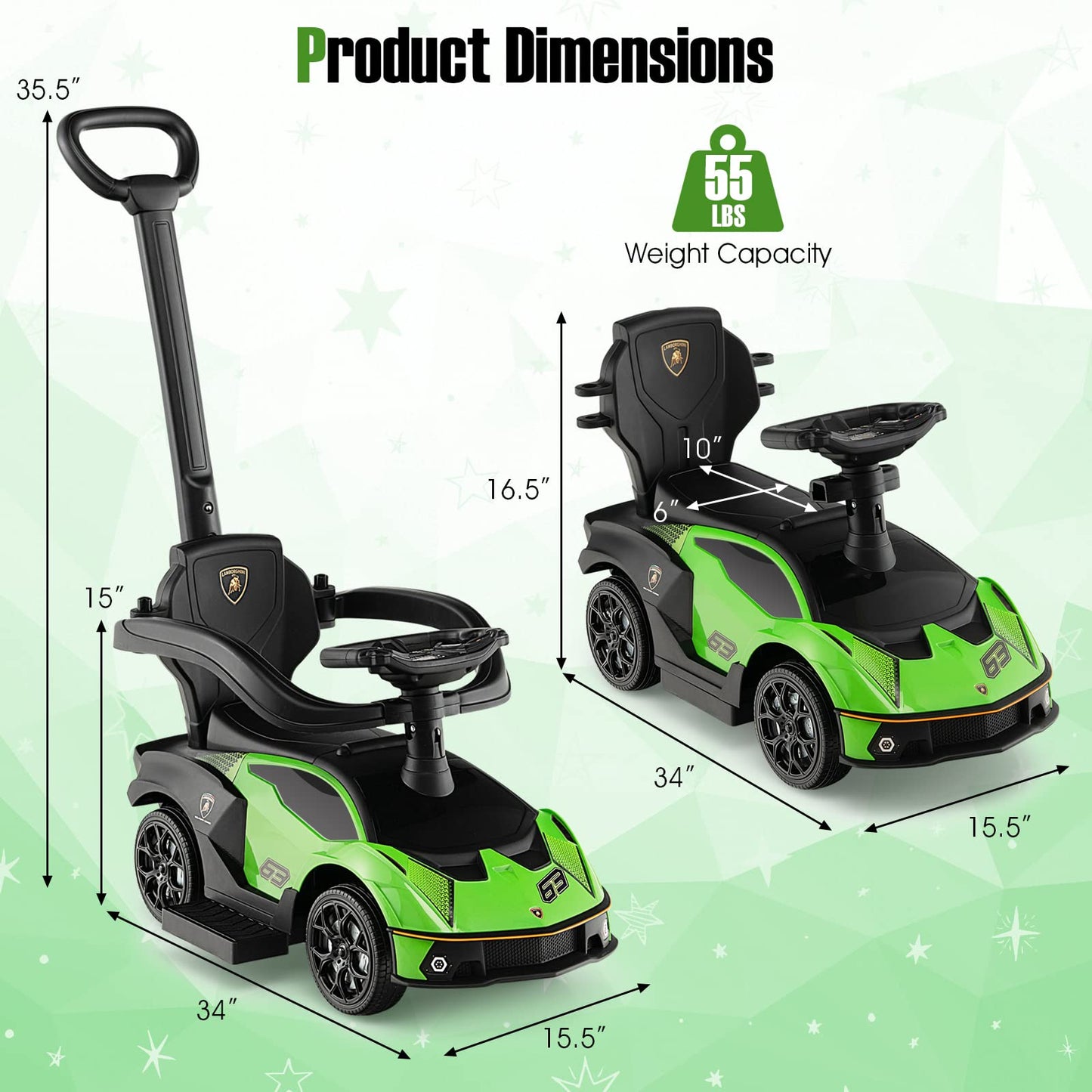 Honey Joy Ride On Push Car, Licensed Volkswagen Kids Sliding Car W/Adjustable Push Handle, Sun Canopy & Safety Guardrails, Music & Horn, Lights, Usb, Push Cars For Toddlers Boys Girls, Green