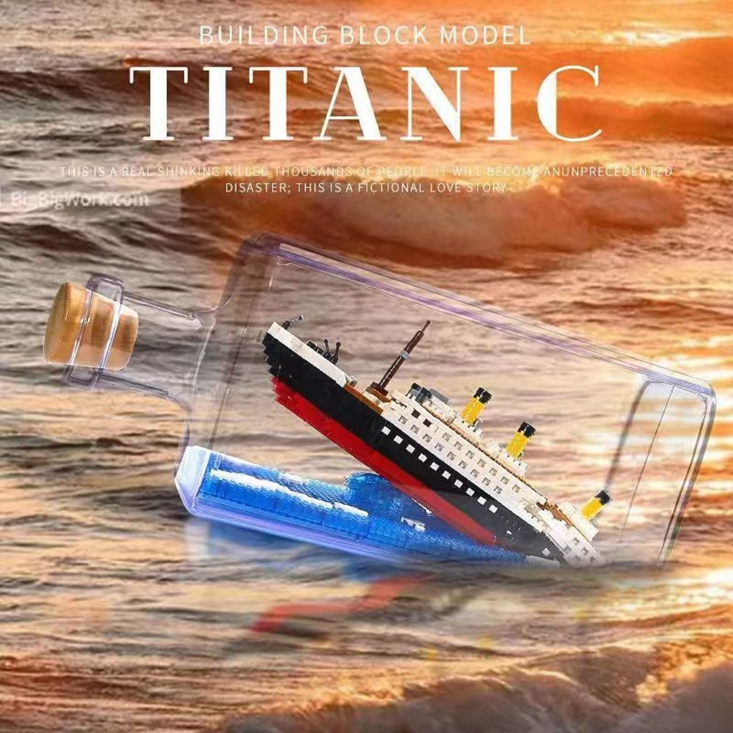 Vziimo Titanic Ship In A Bottle Building Set With Display Case, Collectible Architecture Sunken Ship Micro Blocks Kits For Adults Age 12+ Gift, Compatible With Nano (1040 Pieces)