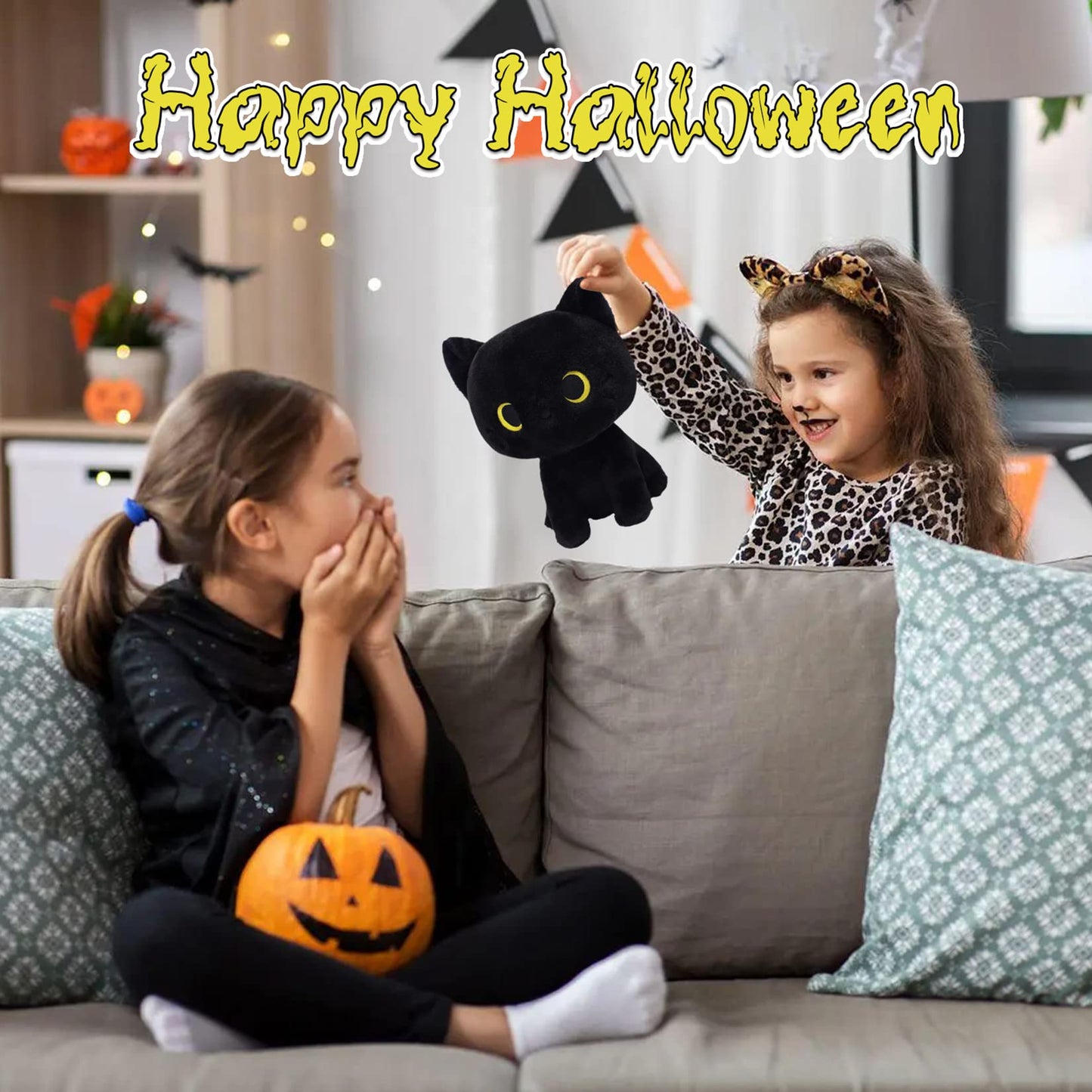 Lsydcarm Black Cat Plush Toy, Cute Black Cat Stuffed Animals Kawaii Black Cat Plushie Doll, Creative Soft Stuffed Cat Plush Toys